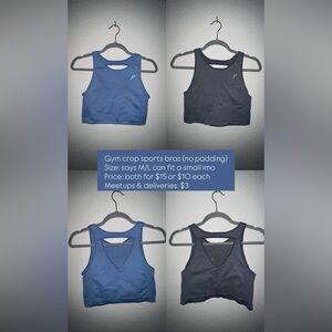 Blue and Gray Gym Crop Sports Bras